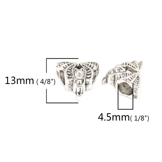 Picture of Zinc Based Alloy Beads Halloween Bat Animal Antique Silver Color About 13mm x 12mm, Hole: Approx 4.5mm, 40 PCs