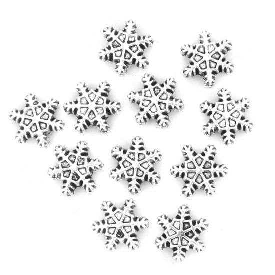 Image de Perles en Alliage de Zinc Flocon de Neige de Noël Argent Vieilli 14mm x 13mm, Trou: env. 4.4mm, 20 Pcs