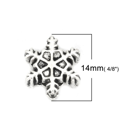 Imagen de Zamak Cuentas Copo de nieve Navidad Plata Antigua Aprox 14mm x 13mm, Agujero: Aprox 4.4mm, 20 Unidades