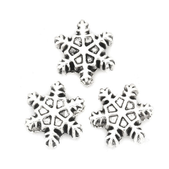 Imagen de Zamak Cuentas Copo de nieve Navidad Plata Antigua Aprox 14mm x 13mm, Agujero: Aprox 4.4mm, 20 Unidades
