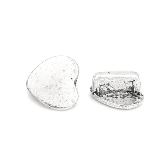 Image de Perles Pour Bandes de Montre en Alliage de Zinc Cœur Argent Vieilli, 9mm x 9mm, Trou: 5.4mm x 1.9mm, 50 Pcs