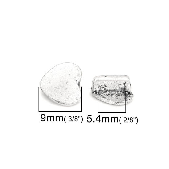 亜鉛合金 ビーズ ハート 銀古美 約 9mm x 9mm、 穴：約 5.4mm x 1.9mm、 50 個 の画像