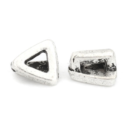 Zinc Based Alloy Slide Beads Triangle Antique Silver Color Hollow About 6mm x 6mm, Hole:Approx 3.2mm x1.2mm 50 PCs