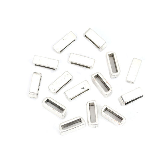 Picture of Zinc Based Alloy Slide Beads Rectangle Antique Silver Color About 14mm x 5mm, Hole:Approx 10.3mm x 2.5mm 100 PCs
