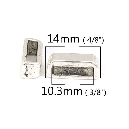 Picture of Zinc Based Alloy Slide Beads Rectangle Antique Silver Color About 14mm x 5mm, Hole:Approx 10.3mm x 2.5mm 100 PCs