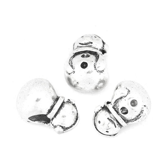 Picture of Zinc Based Alloy Spacer Beads Christmas Snowman Antique Silver Color About 15mm x 11mm, Hole: Approx 4.5mm, 10 PCs