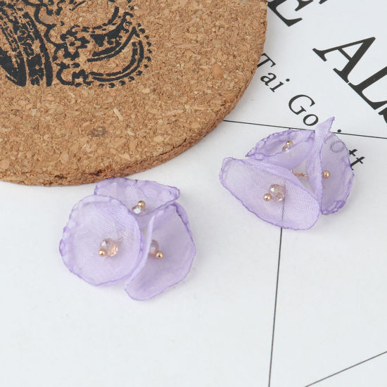 Image de Pendentifs en Gaze Fleur Mauve 3cm x 2.3cm, 10 Pcs