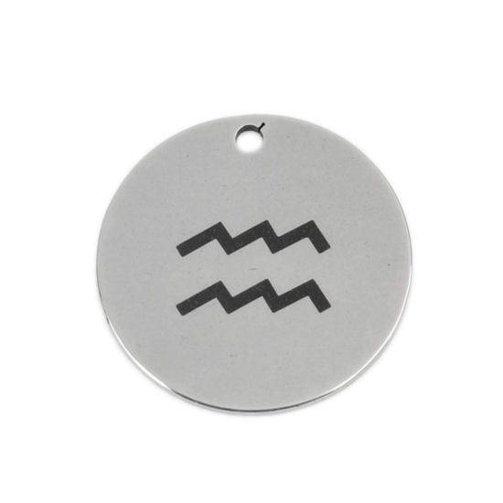 Immagine di Acciaio Inossidabile Charms Tondo Tono Argento Costellazione Acquario 20mm Dia., 5 Pz