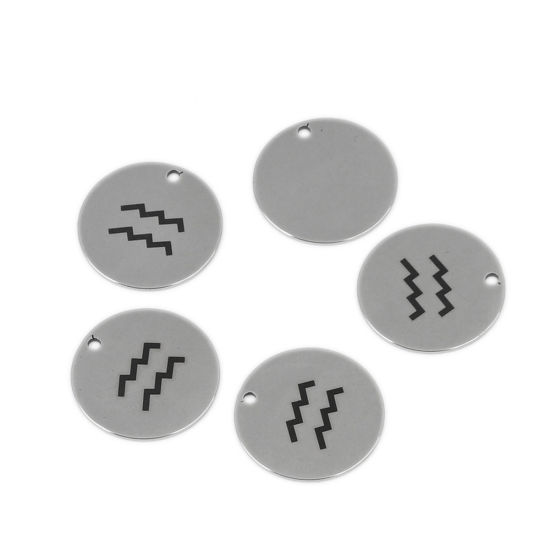 Immagine di Acciaio Inossidabile Charms Tondo Tono Argento Costellazione Acquario 20mm Dia., 5 Pz