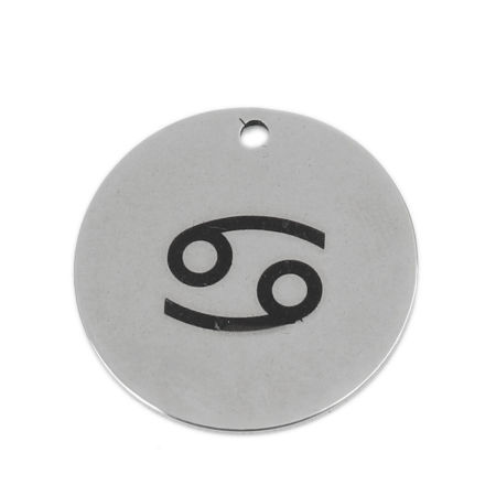 Acciaio Inossidabile Charms Tondo Tono Argento Costellazione Cancro 20mm Dia., 5 Pz