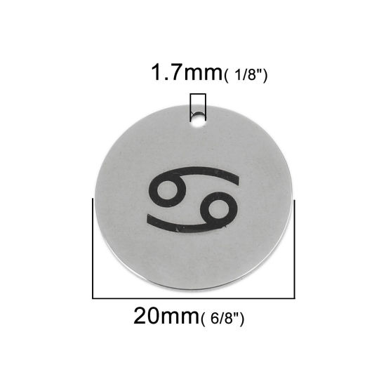 ステンレス鋼 チャーム 円形 シルバートーン 星座・かに座 20mm 直径、 5 個 の画像