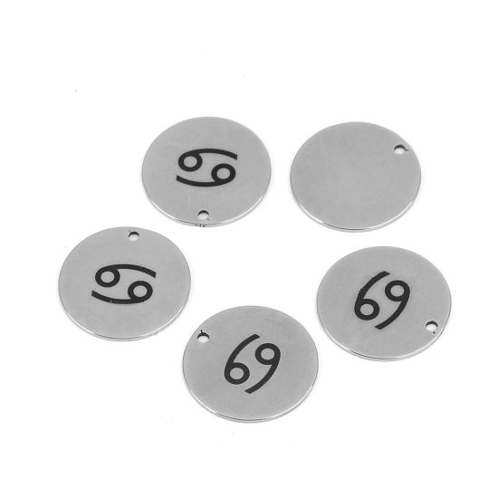 ステンレス鋼 チャーム 円形 シルバートーン 星座・かに座 20mm 直径、 5 個 の画像