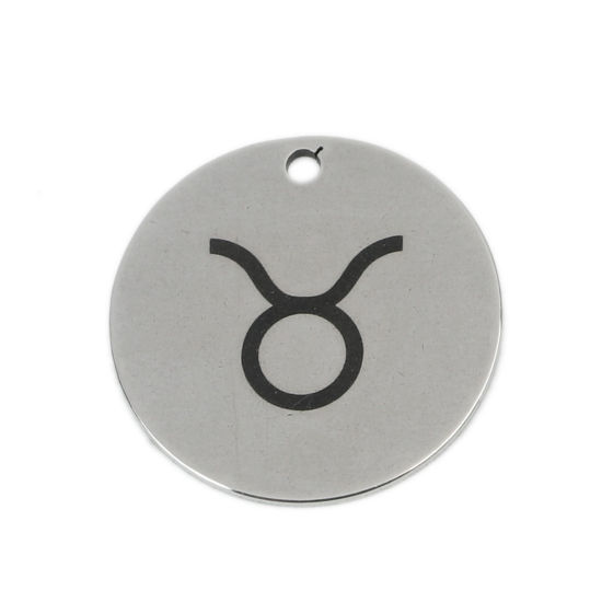 Immagine di Acciaio Inossidabile Charms Tondo Tono Argento Costellazione Toro 20mm Dia., 5 Pz