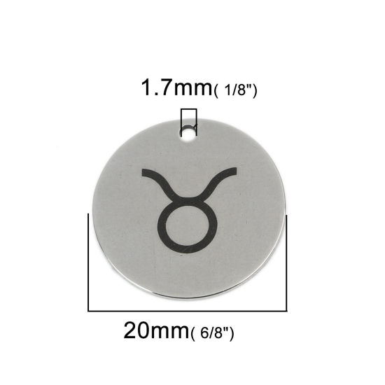 Immagine di Acciaio Inossidabile Charms Tondo Tono Argento Costellazione Toro 20mm Dia., 5 Pz