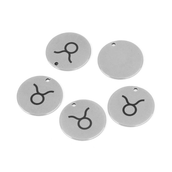 Immagine di Acciaio Inossidabile Charms Tondo Tono Argento Costellazione Toro 20mm Dia., 5 Pz