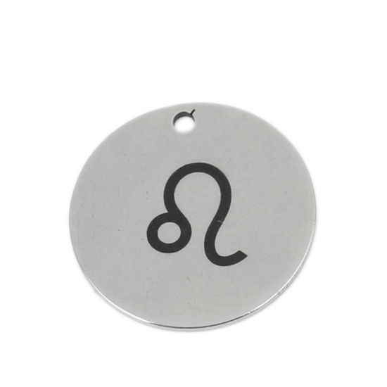 Immagine di Acciaio Inossidabile Charms Tondo Tono Argento Costellazione Leone 20mm Dia., 5 Pz