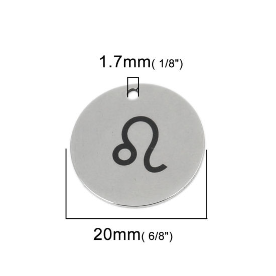 Immagine di Acciaio Inossidabile Charms Tondo Tono Argento Costellazione Leone 20mm Dia., 5 Pz
