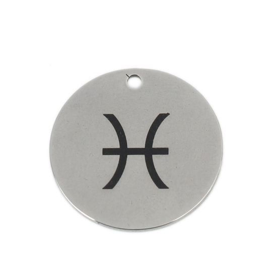 Изображение Нержавеющая Сталь Подвески Круглые Серебряный Тон Созвездие Рыбы 20мм Диаметр, 5 ШТ