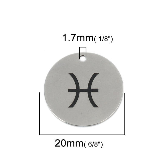 Изображение Нержавеющая Сталь Подвески Круглые Серебряный Тон Созвездие Рыбы 20мм Диаметр, 5 ШТ