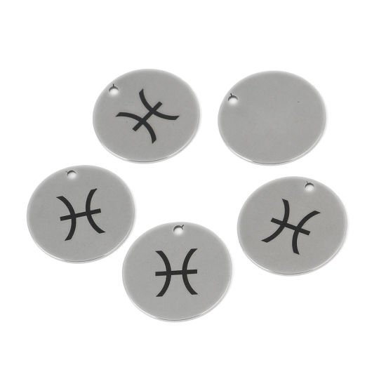 Изображение Нержавеющая Сталь Подвески Круглые Серебряный Тон Созвездие Рыбы 20мм Диаметр, 5 ШТ