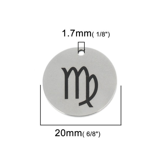Immagine di Acciaio Inossidabile Charms Tondo Tono Argento Costellazione Vergine 20mm Dia., 5 Pz