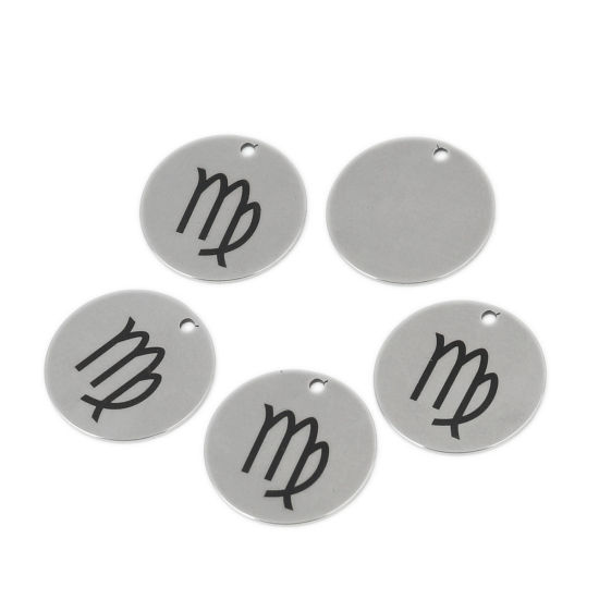 Immagine di Acciaio Inossidabile Charms Tondo Tono Argento Costellazione Vergine 20mm Dia., 5 Pz