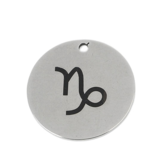 Изображение Нержавеющая Сталь Подвески Круглые Серебряный Тон Созвездие Козерог 20мм Диаметр, 5 ШТ