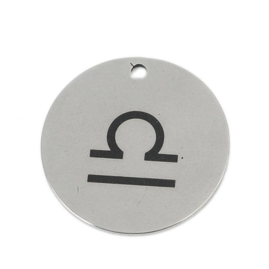 Immagine di Acciaio Inossidabile Charms Tondo Tono Argento Costellazione Libra 20mm Dia., 5 Pz