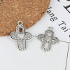 Picture of Zinc Based Alloy Charms Cross Antique Silver Color Heart Hollow 26mm x 18mm, 30 PCs