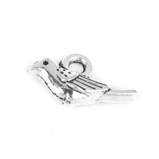 Picture of Zinc Based Alloy Charms Bird Animal Antique Silver Color 13mm x 7mm, 50 PCs