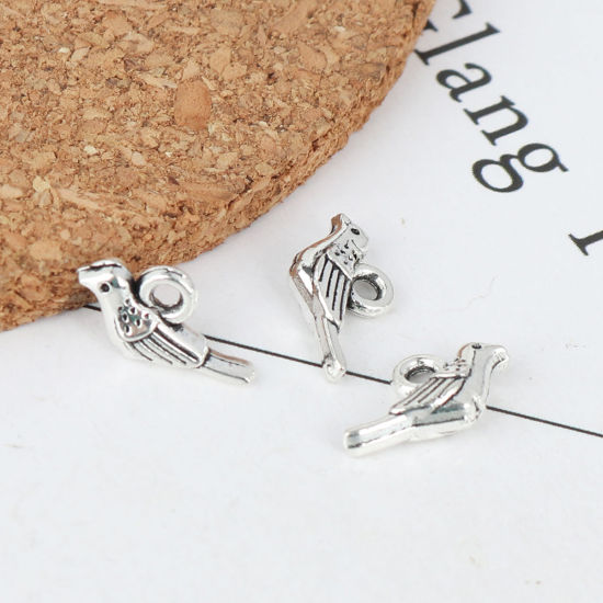 Picture of Zinc Based Alloy Charms Bird Animal Antique Silver Color 13mm x 7mm, 50 PCs