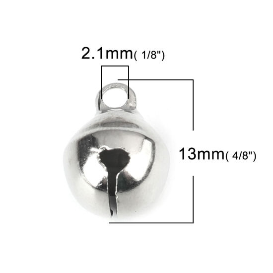 Bild von Messing Charms Glocke Silberfarbe 13mm x 10mm, 100 Stück                                                                                                                                                                                                      