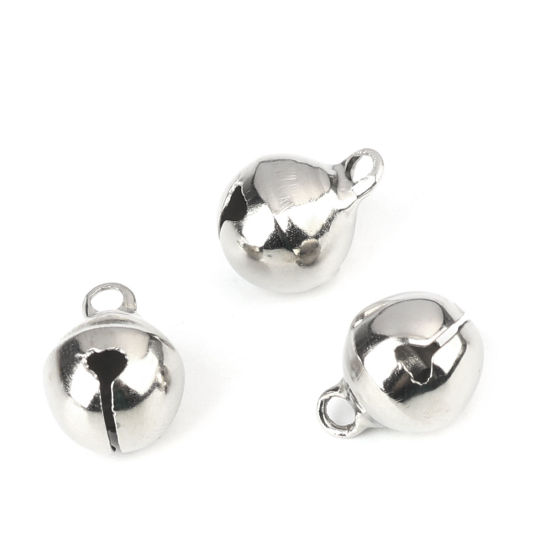 Bild von Messing Charms Glocke Silberfarbe 13mm x 10mm, 100 Stück                                                                                                                                                                                                      