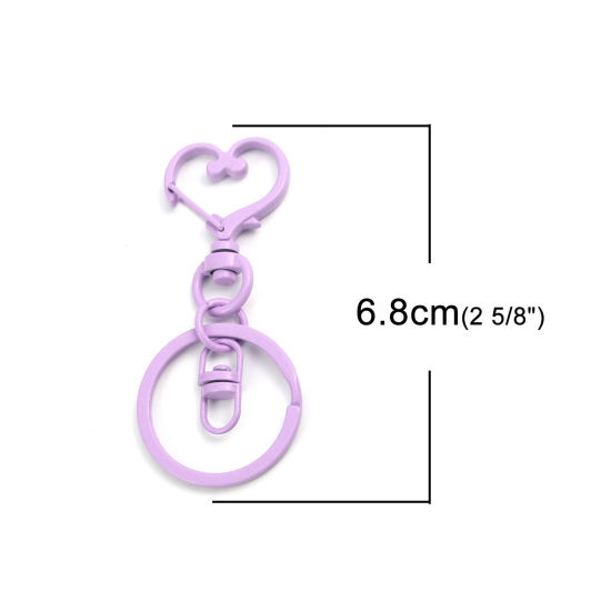 Изображение Цинковый Сплав Кольца и Цепи для Ключей Фиолетовый Сердце 6.8см x 3см, 5 ШТ