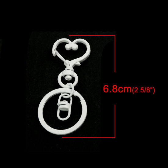 Изображение Цинковый Сплав Кольца и Цепи для Ключей Белый Сердце 6.8см x 3см, 5 ШТ