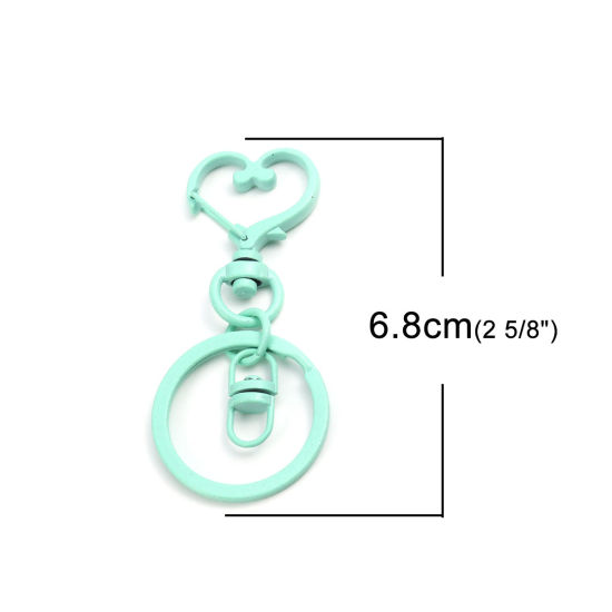 Изображение Цинковый Сплав Кольца и Цепи для Ключей Зеленой Мяты Сердце 6.8см x 3см, 5 ШТ