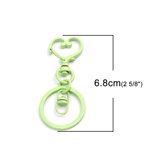 Изображение Цинковый Сплав Кольца и Цепи для Ключей Зеленый Сердце 6.8см x 3см, 5 ШТ