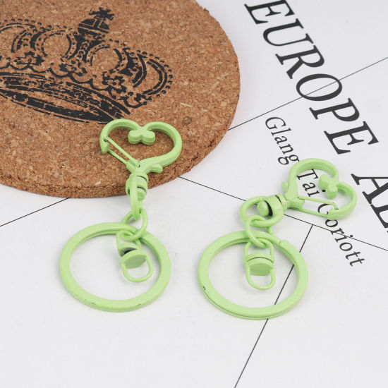 Picture of Zinc Based Alloy Keychain & Keyring Green Heart 6.8cm x 3cm, 5 PCs