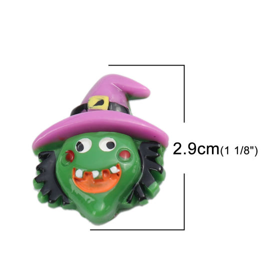 Image de Cabochon Dôme en Résine Multicolore Sorcière Halloween 29mm x 25mm, 10 Pcs