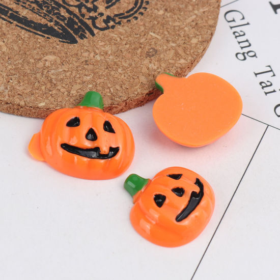 Bild von Harz Halloween Dom Cabochon Verzierung Kürbis Orangerot 26mm x 25mm , 10 Stück