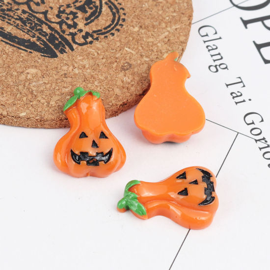 Bild von Harz Halloween Dom Cabochon Verzierung Kürbis Orange 29mm x 21mm , 10 Stück