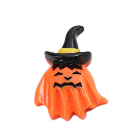 Picture of Resin Halloween Dome Seals Cabochon Halloween Ghost Orange 32mm x 23mm, 10 PCs