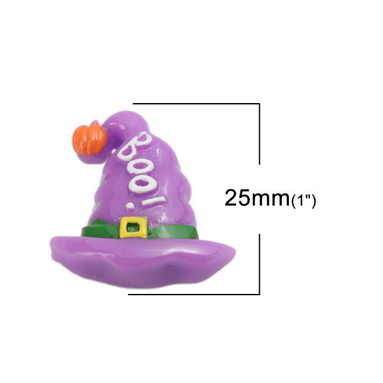 Image de Cabochon Dôme en Résine Halloween Chapeau Multicolore 25mm x 25mm, 10 Pcs