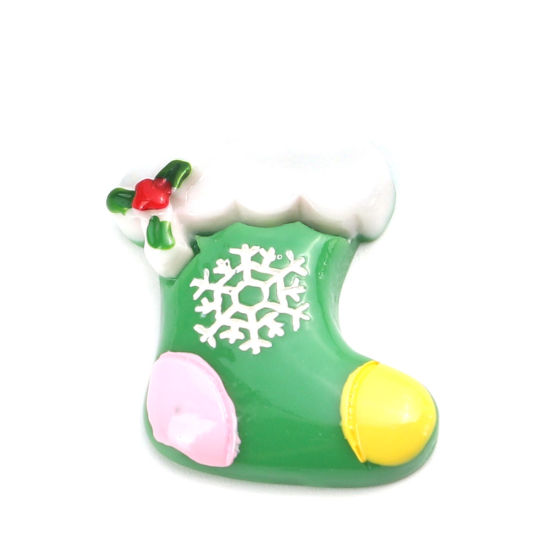Picture of Resin Dome Seals Cabochon Christmas Stocking Multicolor Christmas Snowflake Pattern 26mm x 24mm, 10 PCs