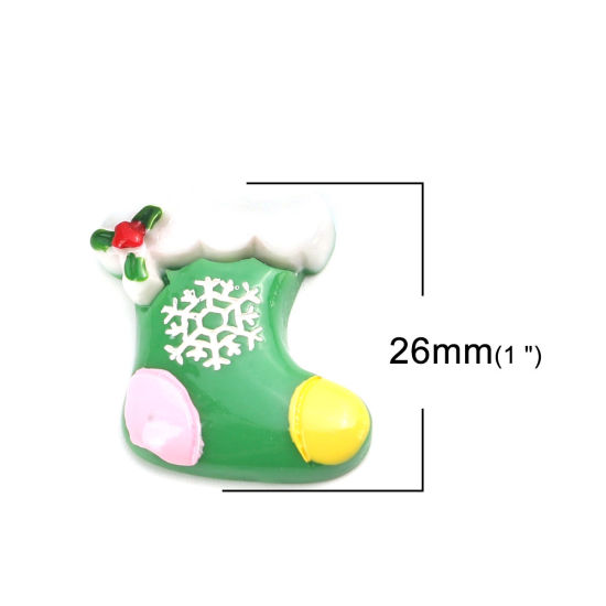 Picture of Resin Dome Seals Cabochon Christmas Stocking Multicolor Christmas Snowflake Pattern 26mm x 24mm, 10 PCs