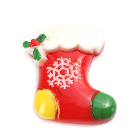 Picture of Resin Dome Seals Cabochon Christmas Stocking Multicolor Christmas Snowflake Pattern 26mm x 23mm, 10 PCs
