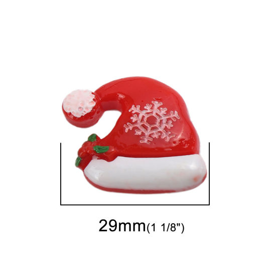 Picture of Resin Dome Seals Cabochon Christmas Hats Multicolor Christmas Snowflake Pattern 29mm x 22mm, 10 PCs