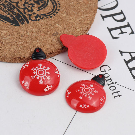 Picture of Resin Dome Seals Cabochon Bulb Multicolor Christmas Snowflake Pattern 29mm x 22mm, 10 PCs