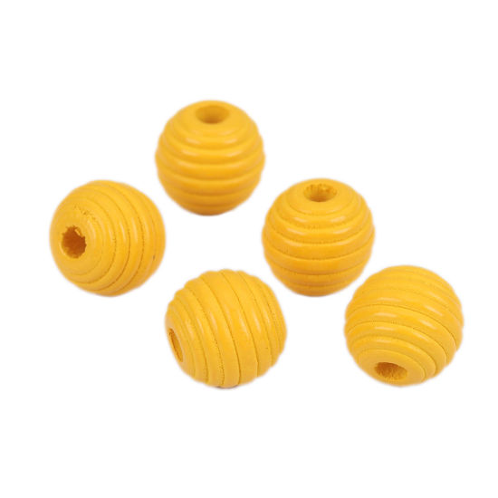 Picture of Natural Wood Spacer Beads Oval Yellow Stripe About 12mm x 11mm, Hole: Approx 3.4mm, 50 PCs