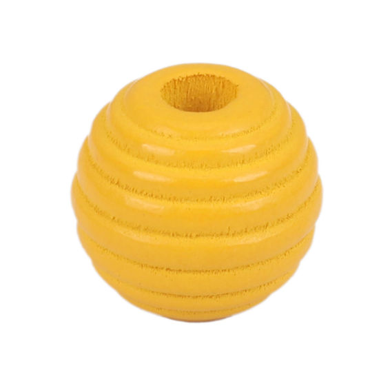 Picture of Natural Wood Spacer Beads Oval Yellow Stripe About 12mm x 11mm, Hole: Approx 3.4mm, 50 PCs